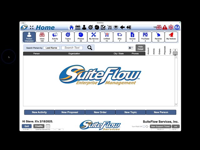 SuiteFlow Home Screen Overview