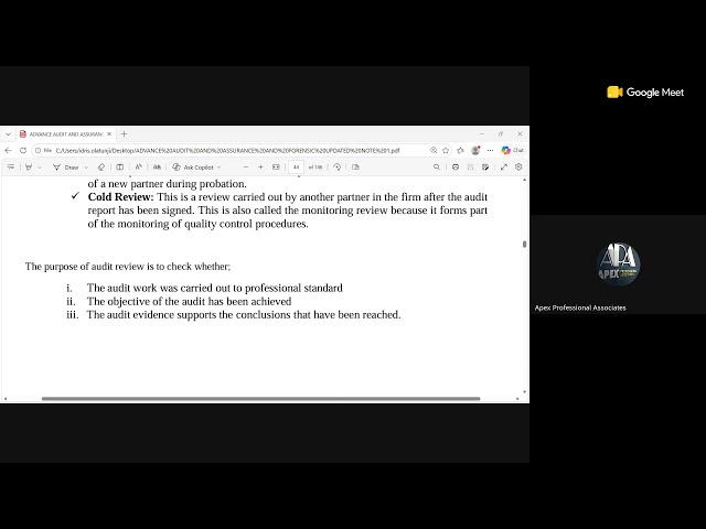 ADVANCE AUDIT AND ASSURANCE CHAPTER 5: QUALITY MANAGEMENT FOR PROFESSIONAL FIRMS AND ENGAGEMENT