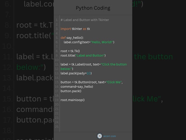 python tkinter coding programming tutorial label and button #shorts