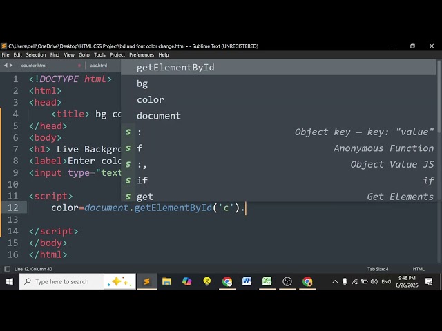 Live Background Color Changer Program Using HTML & JavaScript By Nitin Sir SDI #nitin_sir #sdi