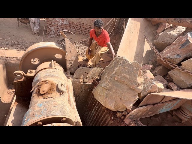 Giant Boulder Jammed the Crusher! Watch How Workers Clear the Blockage #stonecrusher 