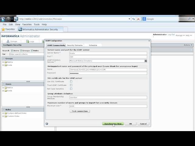 PowerCenter LDAP Authentication -- Users and Groups Synchronization
