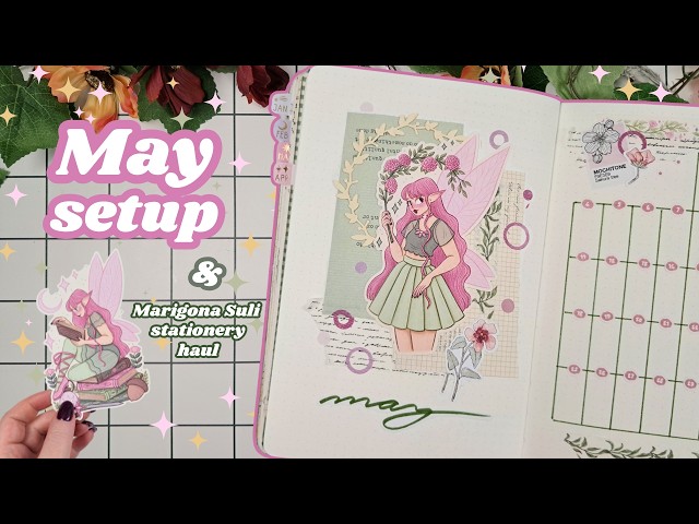 ✨MAY JOURNAL Setup & Marigona Suli Stationery Haul 🧚‍♀️Pink & Green Fairy theme 🩷 Plan with me