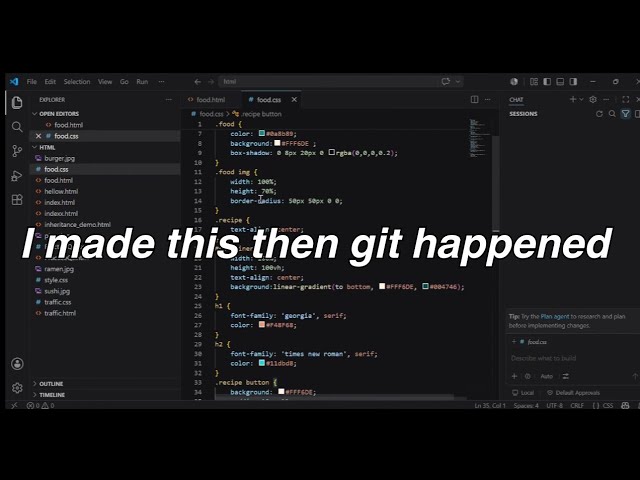 I built my first website (a recipe page!) using HTML & CSS and then git destroyed me 💻🍝