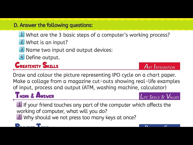 Computer Class 2 | Chapter 3: Working of a Computer | Exercise