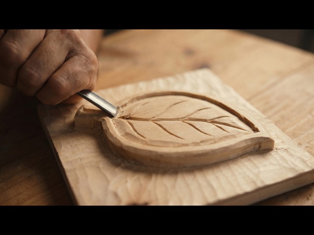 Hand Carving a Realistic 3D Leaf from Wood | Satisfying ASMR