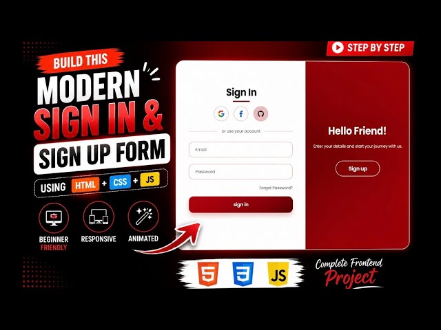 Animated Sign In & Sign Up Form using HTML, CSS & JavaScript | Beginners Friendly Tutorial 