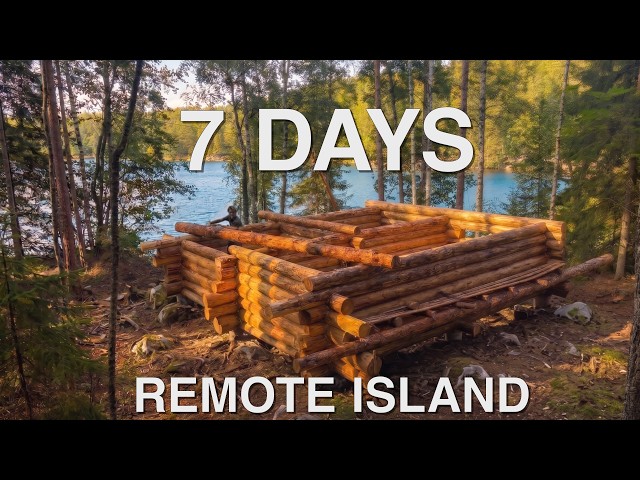 ONE WEEK Building a Log Cabin on My Island! (No Heavy Machinery)