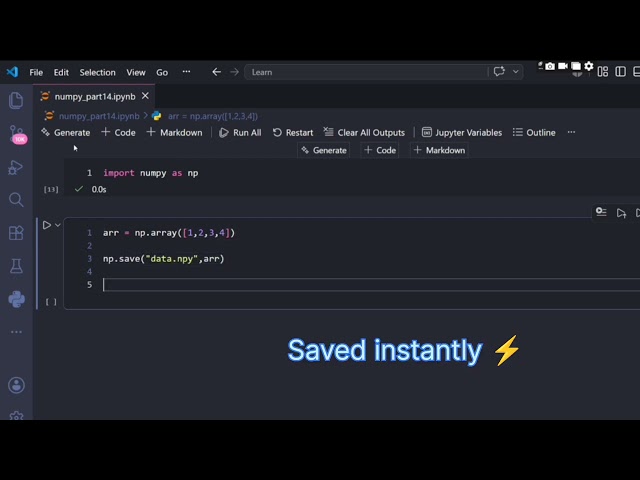 NumPy Part 15/15 | Save Arrays Instantly with np.save() ⚡