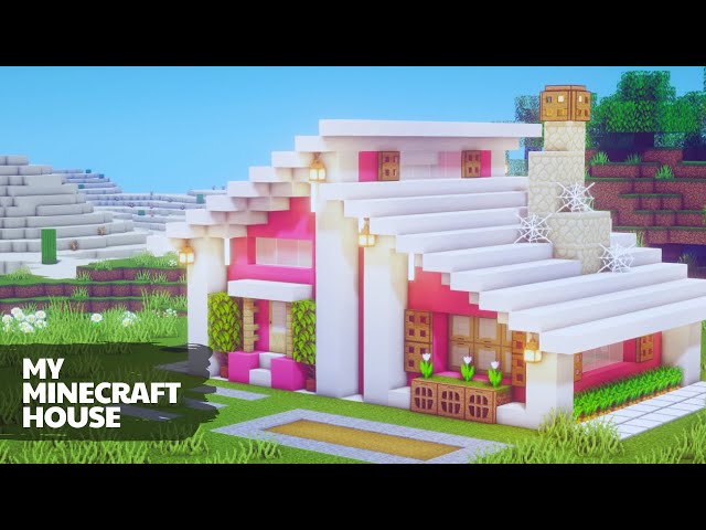 Minecraft tutorial: How to build a cute little pink house in survival || Pink House Minecraft