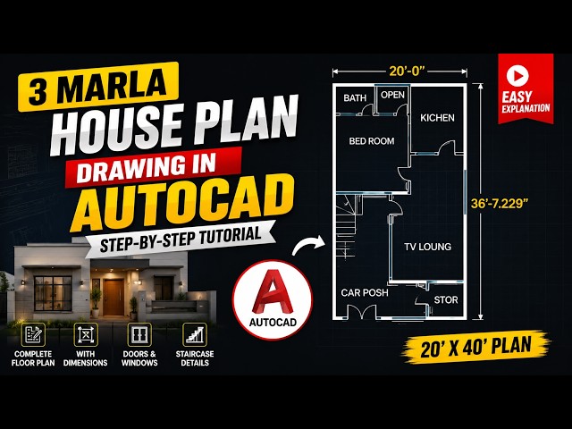 3 Marla House Plan Drawing in AutoCAD | Complete  House Plan | Civil Engineering Tutorial