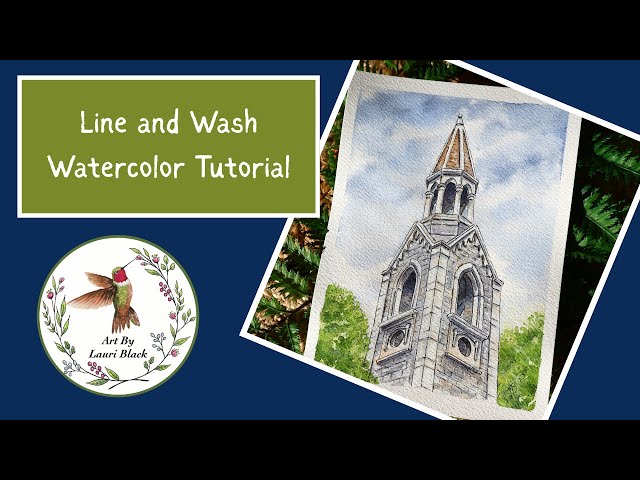 Line and Wash Watercolor Tutorial, Step by Step, Church Steeple