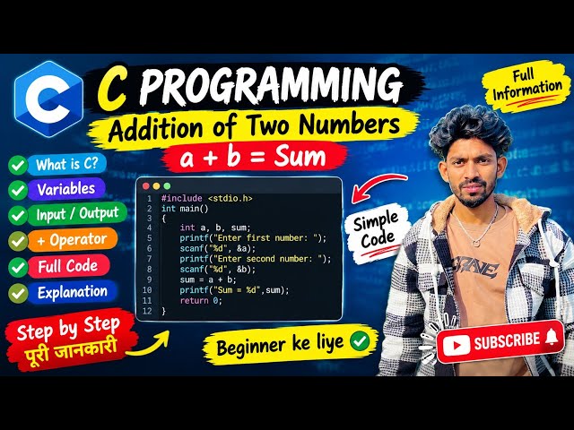  C Programming Addition Program | A + B Sum | Step by Step Full Explanation 💻