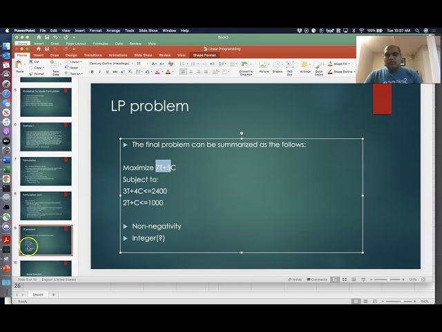 Linear Programming Excel Solution (Furniture Problem)