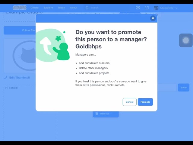 How to promote curators in a scratch studio