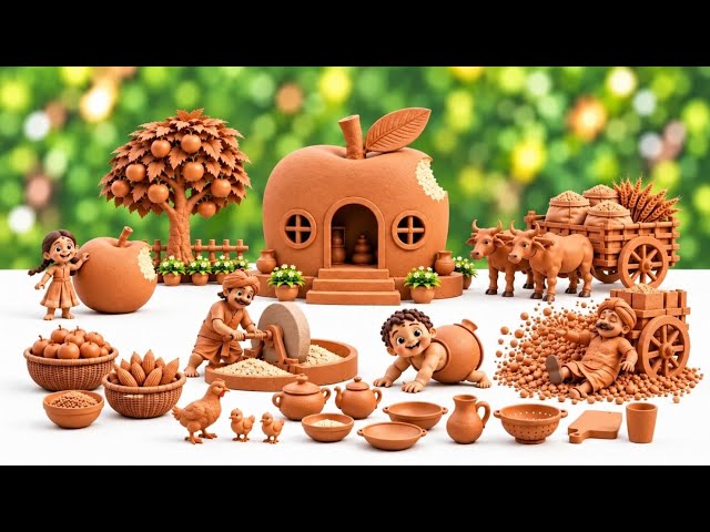 DIY Tiny Apple Clay House | 12 Cute Miniature Kitchen Set Making | How to Make Mitti Bartan
