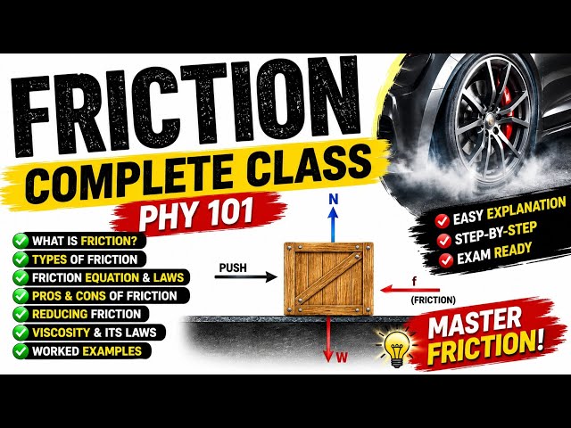 FRICTION | Complete PHY 101 Class | Types, Laws, Viscosity & Worked Examples