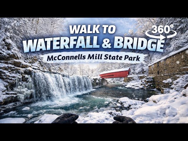     360° Walk to a Frozen Waterfall & Bridge ❄️ | McConnells Mill