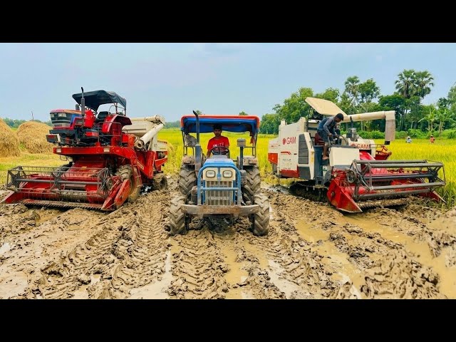 🛑 mini harvester combine machine tractor Trolley loading Rice 😱 Dhan Kata Machine 4×4 tractor stuck 