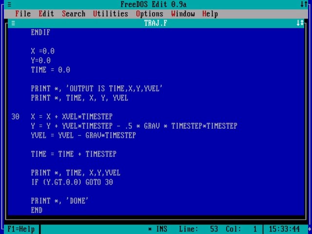 Fortran 77 programming in FreeDOS
