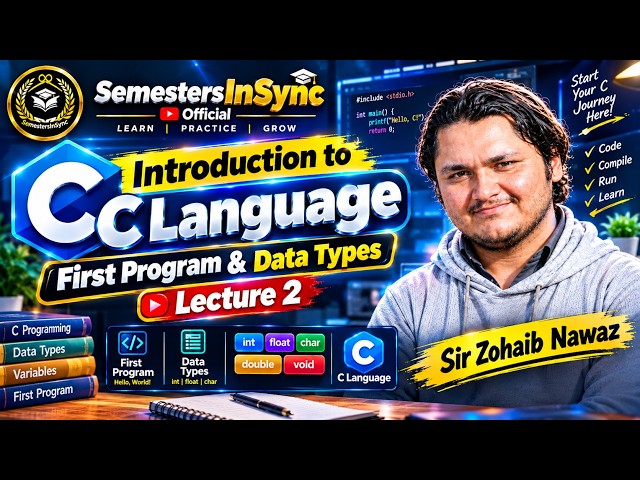Introduction to C Language | Lecture 2 | First Program & Data Types | Sir Zohaib Nawaz