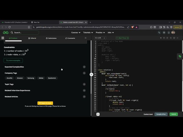 Delete a Node from BST | GFG Solution in C++ | Easy BST Deletion solution