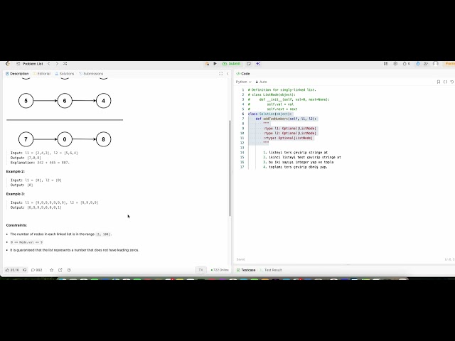 leetcode 2 - Add two numbers python çözümü