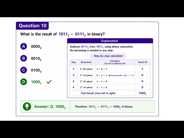 Binary Subtraction Quiz with Answers | 15 Exam Questions Explained | Edexcel IGCSE Computer Science