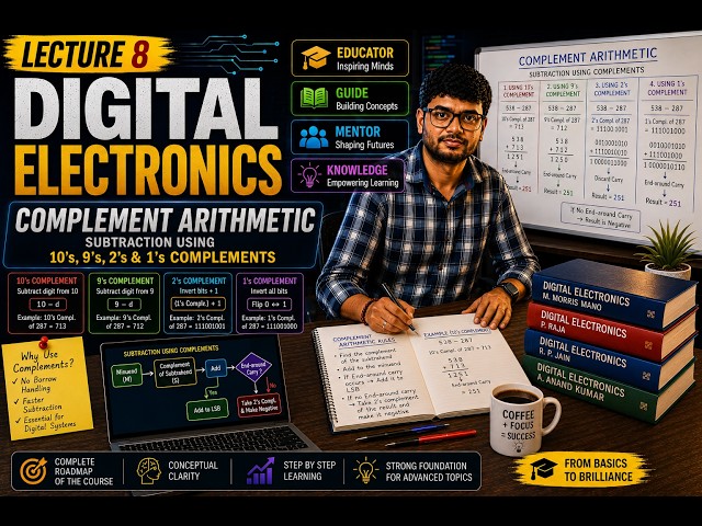 Digital Electronics Lecture 8 |Complement Arithmetic| Subtraction Using 10's,9's,2's&1's Complements