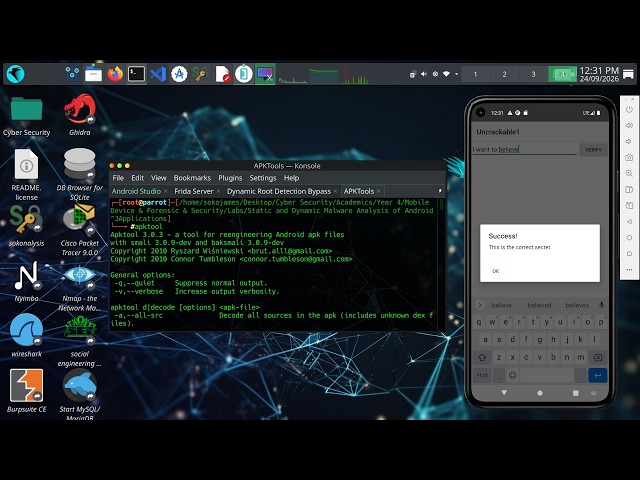 Static and Dynamic Analysis of Android Applications - UnCrackableLevel1 (APKTool, APK Signer, ADB)