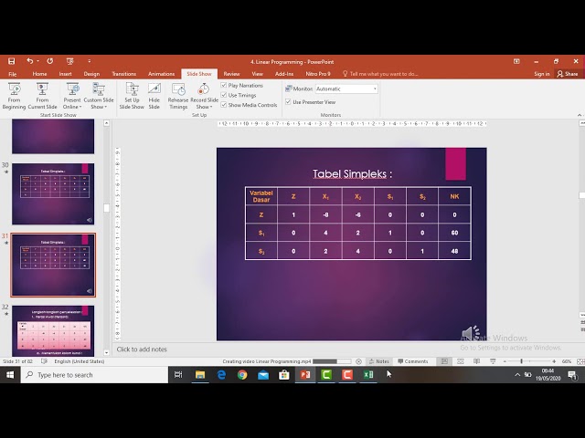 Metode Simpleks dengan  EXcell