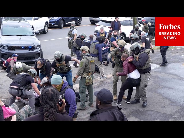RAW VIDEO: Protesters & ICE Agents Clash Outside Delaney Hall Detention Center In Newark, New Jersey
