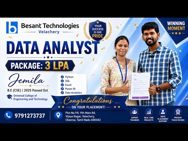 🎉 Data Analyst Placement Success | Jemila Placed with 3 LPA Package | Besant Technologies Velachery