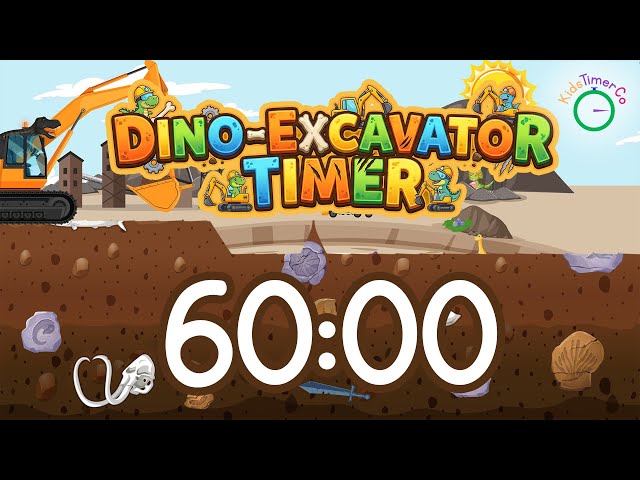 60 Minute Dinosaur Excavator Adventure! Visual Timer for Kids