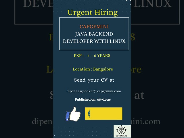 Capgemini  Java backend Developer with Linux #technology, #tech, #software, #programming,