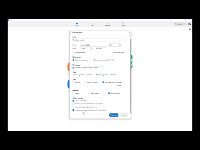 Zoom - programmation d'une réunion et invitation des participants