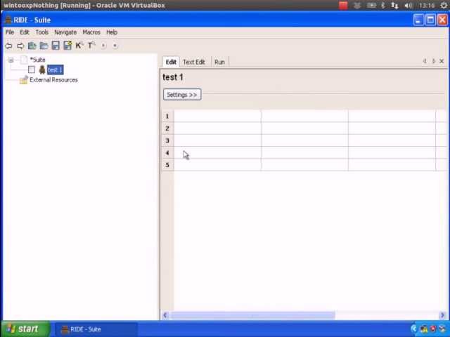 Making a simple test case and executing it with RIDE