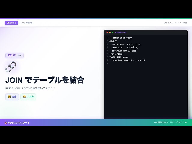 【SQLゼロから#7】JOINでテーブル結合！INNER JOIN・LEFT JOINの違いを完全解説🔗