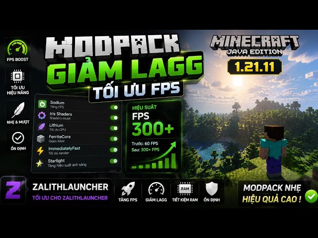 MODPACK FPS BOOST FOR 1.21.11+ LOADER VIP| Huy_RRT | Zalithlaucher 