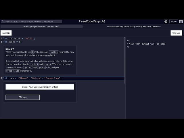 FreeCodeCamp - JavaScript Data Structures and Algorithms  - Step 29 of 118 - Pyramid Generator