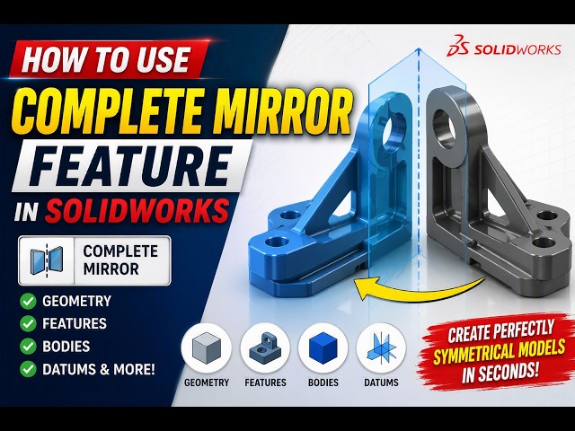 SOLIDWORKS Complete Mirror Feature Tutorial | Mirror Geometry, Features, Bodies & Datums