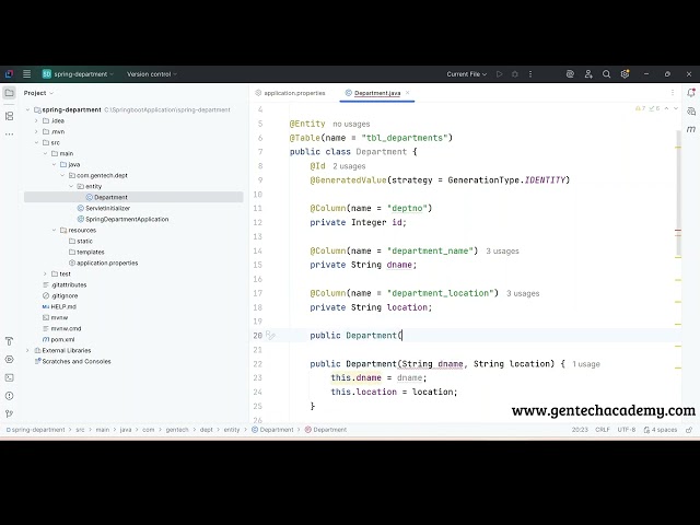 Java Spring Boot Part - 03 | Create Department Entity Class | Create Department Repository Interface