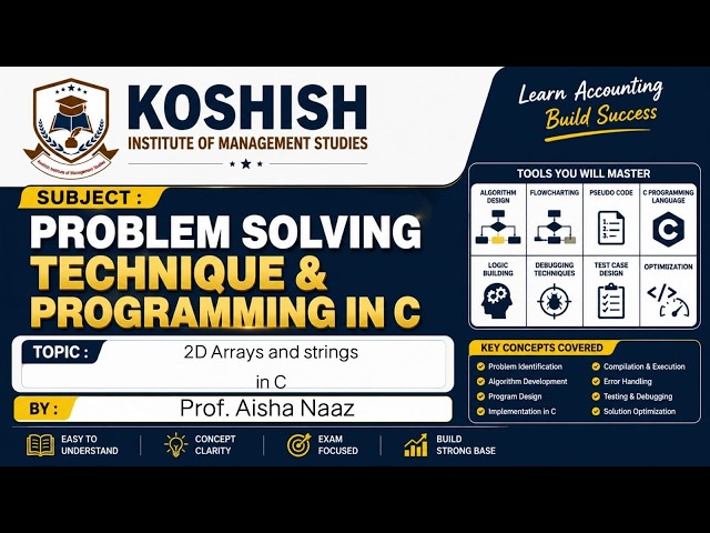 Problem solving Technique  (2D Arrays & Strings in C) Prof.Aisha session 2025-2028 16 july 2026