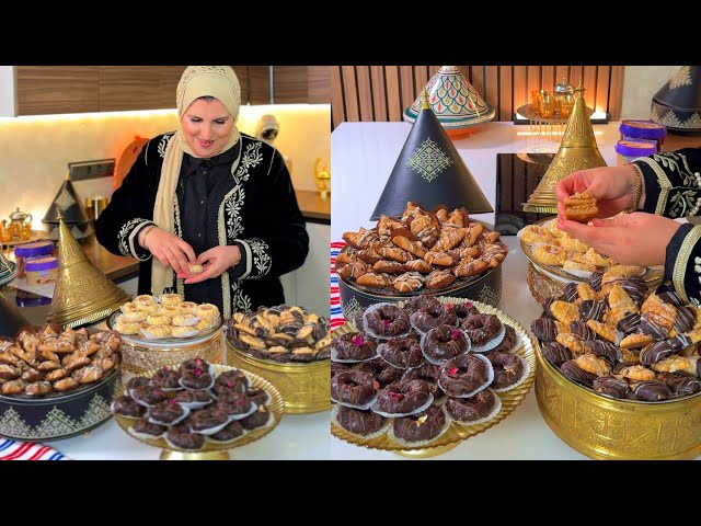 للعيد وجديهم مرة وحدة وتهناي بعجينة وحدة اربع اشكال حلويات رائعة في الشكل والمذاق /حلويات العيد 