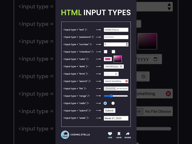 HTML Input Types 🤯 HTML Input Cheatsheet 🎖️ #html #learnhtml