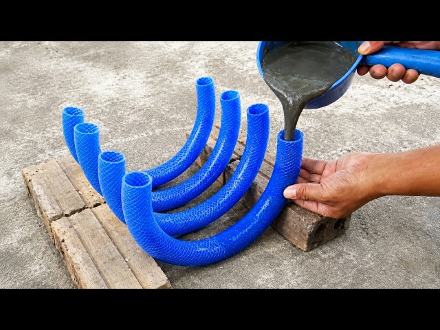 Pouring cement into a plastic pipe // Transforming a plastic pipe into a unique cement art piece