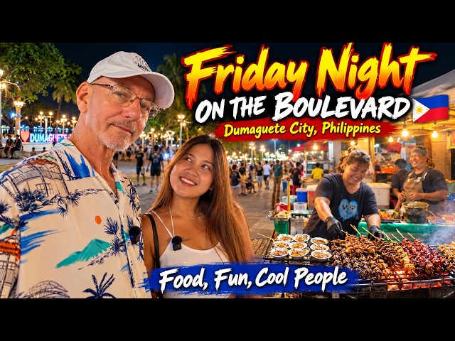 🦑🇵🇭 Friday Night on the Boulevard Food Court! 🌴 Food, Fun & Cool People | Dumaguete Philippines