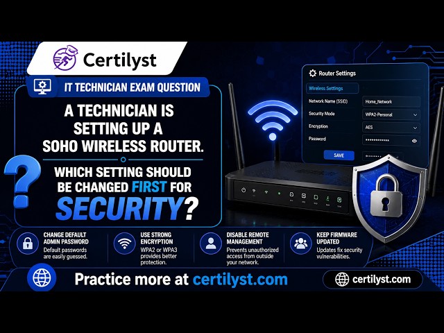 Which setting should be changed FIRST for security? #Networking #CompTIAAplus