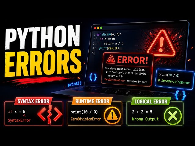 Python Errors & Types of Errors | Syntax, Runtime & Logical Errors Explained