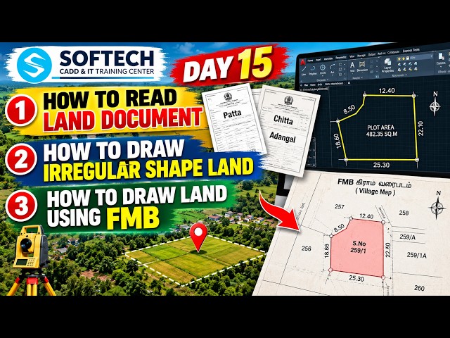 DAY 15 | How to Read Land Documents, Draw Irregular Land & Use FMB | AutoCAD Land Drawing Tutorial